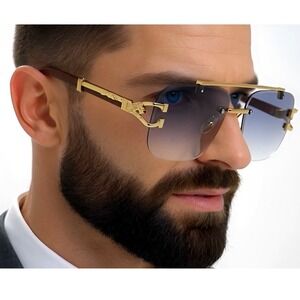 Men Sunglasses Fashion‎ Designer Square Frameless Retro Hip Hop Buffs Lentes New
